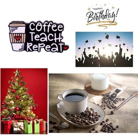 Coffee Cup Shape Enamel Pin Coffee Teach Repeat English Word Brooch Badge Teacher's Day Gift Love Heart Pattern Lapel Pin DIY Accessory Fashion Design Jewellery for Teacher Coffee Lover Family Friends