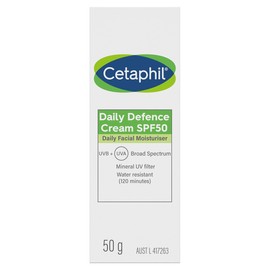 Cetaphil Daily Defence Cream SPF 50, Daily Facial Moisturiser with UVB & UVA, Mineral Sunscreen Powered by Micronised Zinc Oxide Technology, Dermatologist Tested for Sensitive Skin