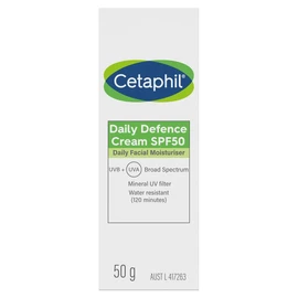 Cetaphil Daily Defence Cream SPF 50, Daily Facial Moisturiser with UVB & UVA, Mineral Sunscreen Powered by Micronised Zinc Oxide Technology, Dermatologist Tested for Sensitive Skin