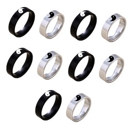 SAFIGLE 5sets 2pcs Couple Rings Tai Chi Symbol Finger Ornaments Promise Rings for Him and Her Wear Resistant Decorative Jewelry for Love and 2pcs*5