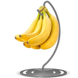 Coopenju Banana Holder Stand, Modern Stainless Steel Banana Hanger with Larger Base & Won't Topple Over, Hanger Rack for Any Kitchen Countertop (Gray)