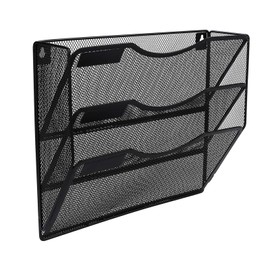 EasyPAG Office 3 Pocket Wall File Folder Holder Hanging Organizer Metal Magazine Document Rack Black