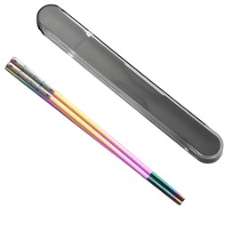 Metal Chopsticks Reusable 1 Pair Stainless Steel Travel Chopsticks Dishwasher Safe Square Lightweight Non-Slip Chop Sticks with case (Colorful Waterdrop Diamond)