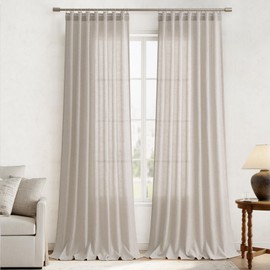 Joywell Birch Hook Belt Linen Semi Sheer Curtains 120 Inches Length Long Rod Pocket Back Tab Hook Belt Clip Rings Window Curtains Drapes for Bedroom Living Room 2 Panels 52x120