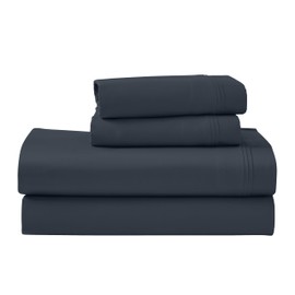 Superior Egyptian Cotton 4 Piece Sheet Set, Luxury 1000 Thread Count, Eco-Friendly, Sustainable Sheets, Ultra-Soft Basics, Solid, Deep Pocket Fitted Sheet, Flat Sheet, Pillowcases, King, Navy Blue