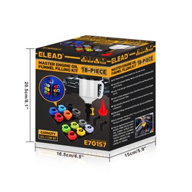 18-Piece Engine Oil Funnel Kit, 1.59QT/ 1.5L Automotive Coolant Funnel Set, 12 Adapters, Elbow Fitting, Arrow Screen and Magnetic Storage Tray, Compatible with GM, Ford, BMW, Audi, Land Rover Etc