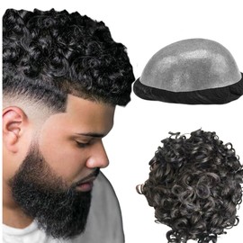 Toupee for Men Human Hairpieces Mens Toupee Hair Units 10mm Wave Mens Wigs Toupee Hair Real Human Replacement System for Man 0.04mm PU Skin Natural Human Hair 10" x 8" (#1 Jet Black)