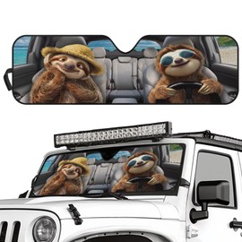 TSVAGA Funny Sloth Car Windshield Sun Shade Compatible with 1997-2017 Jeep Wrangler Rubicon Sahara TJ JK JKU 2/4 Doors Sun Blocker for Windshield, Easy Installation