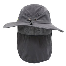 Home Prefer Adult UPF 50+ Sun Protection Cap Wide Brim Fishing Hat with Neck Flap Dark Gray