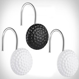 CandyGrid Black White Shower Curtain Hooks Rings Decorative, Rust Proof Metal Round Shower Rod Hooks for Curtain Bathroom -12 Sets