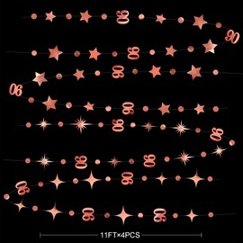 Rose Gold 90th Birthday Decorations Number 90 Circle Dot Twinkle Star Garland Metallic Hanging Streamer Banner Background for Her Dirty 90th Birthday 90 Years Party Supplies
