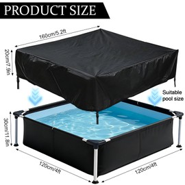 4 x 4 Ft Mini Frame Pool Cover for Frame Above Ground Pools, Square Waterproof Swimming Pool Cover with Tie-Down Ropes, Pool Cover for Outdoor Swimming Pool, Uv Resistance, Windproof Waterproof