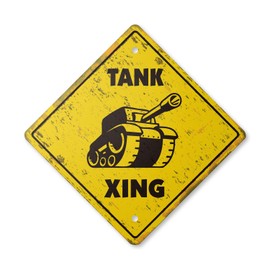 Tank Vintage Crossing Sign Zone Xing | Indoor/Outdoor Plastic | 20" Tall Rustic Tanker Driver US Army Armor Division