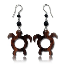 Earth Accessories Organic Wood Dangle Sea Turtle Earrings for Women - Turtle Jewelry for Women