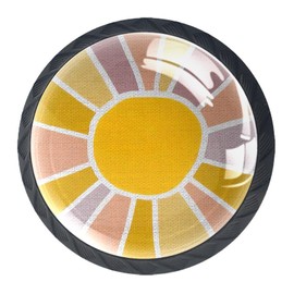 4 Pcs Boho Retro Sun 70s Sunshine Glass Drawer Knobs Black Dresser Knobs Drawer Pulls Door Knobs Dresser Drawer Handles for Kitchen Wardrobe Cupboard Hardware Furniture