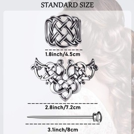 WILLBOND 2 Pieces Viking Celtic Hair Clips Hairpins Viking Silver Hairs Stick Celtic Knot Jewelry Hair Clips for Ladies or Women