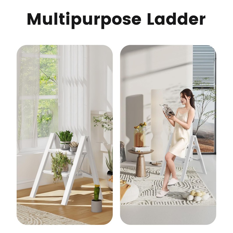 SOLADDER Step Stool, 2 Step Ladder with Anti-Slip and Wide