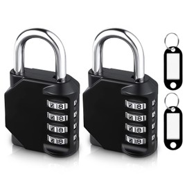 Combination Padlock, 2 Pcs 4 Digit Resettable Security Padlock, Outdoor Waterproof Padlock for School, Gym Locker, Gate, Fence, Toolbox (Black)