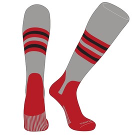 PEAR SOX OTC Baseball Softball Stirrup Socks (F, 5in) Silver, Red, Black, Red (XS)