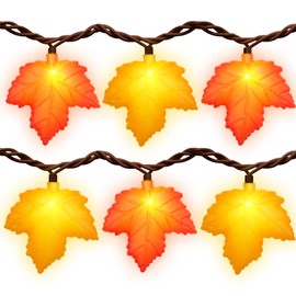 Fall Decor Maple Leaf String Lights, 8.5 FT 3D Maple Leaf Lights 10 LED Orange & Yellow Maple Leaf Plug in Fall String Lights for Indoor and Outdoor Home Bedroom Autumn Party Harvest Fall Decorations