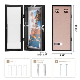 Muzilife 12.5x5 Shadow Box Picture Frame - 2.16" Internal Depth, Wood & Glass Display Case Ready to Hang Memory Box Baby Sports Memorabilia, Wedding, Tickets, and Photos, Black