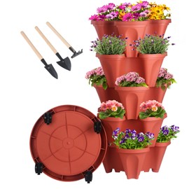 Vertical Planter 5 Tier Stackable Planters Garden Planters Strawberry Herb Flower and Vegetable Planter Indoor Outdoor Gardening Pots with Removable Wheels and Tools