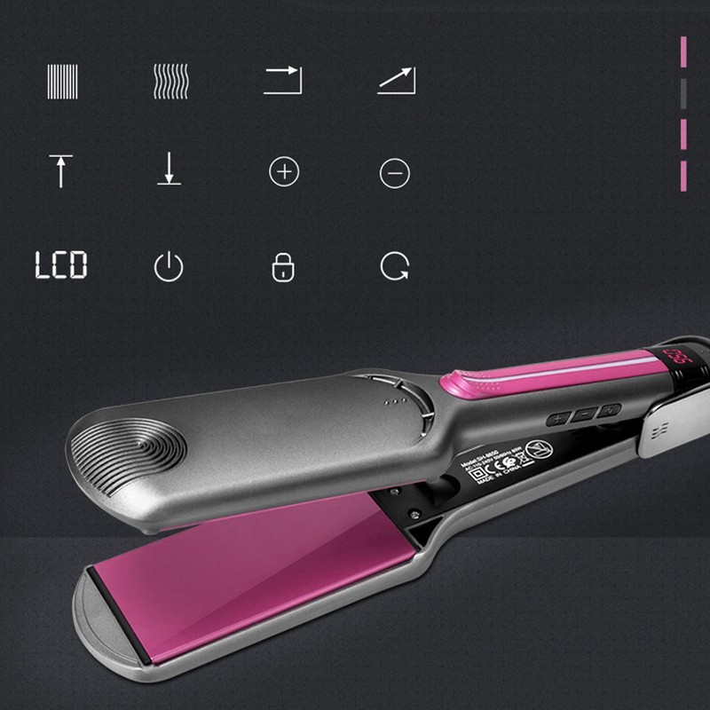 Professional Hair Straightening Ceramic Heating Plate Straightener LCD Display Hairdressing