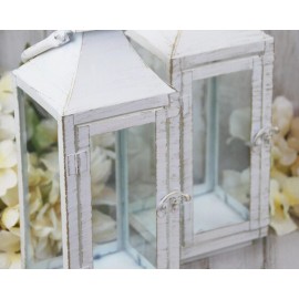 Unbranded Set of 2 distressed white shabby farmhouse chic metal candle lanterns