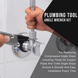 Plumbing Tools, Angle Stop Wrench Kit, Angle-on Wrench Professional Plumber Wrench Tools, Angle Stop Removal Tools for Installing New Compression Angle Stop and Removing the Compression Ring. Silver