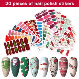 YECERALA 20 Sheets Christmas Full Wraps for Nails Polish Strips Stickers Snowflake Snowman Christmas Nail Design Stickers Christmas Nail Wraps with Nail File for Women Girls Christmas Nail Stickers