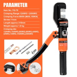 HZLZRZ Hydraulic Crimping Tool and Battery Cable Crimper Tool, Cable Cutter(2/0), Wire Crimping Tool Battery Range 12AWG-2/0AWG, 9 Pairs Of Dies For Electrical Terminal Wire Tool Kit