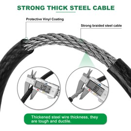 DAOSEC Heavy Duty Security Cable, 20ft, 12mm (1/2 inch) Thick Vinyl Coated Braided Steel with Sealed Looped Ends (7', 10', 15' or 20'),Black