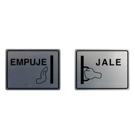 Signs ByLITA - Letrero autoadhesivo horizontal clásico para puerta de negocios, tiendas, restaurantes, hoteles y más (paquete de 2) (plata cepillada), tamaño mediano