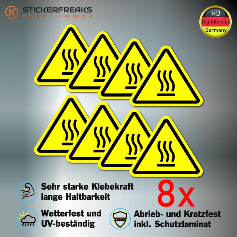 Pack of 8 Warning Stickers 6 x 5 cm Heat