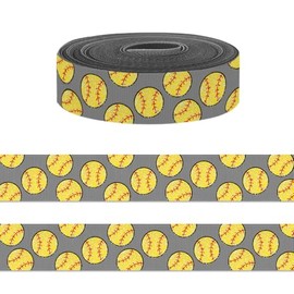 5 Yards American Softball Ribbon for Crafting Sewing, 7/8 Inch Grey Grosgrain Ribbons for Gift Wrapping, Sports Balls Ribbons for Hair Bow Cheerleader Accessories
