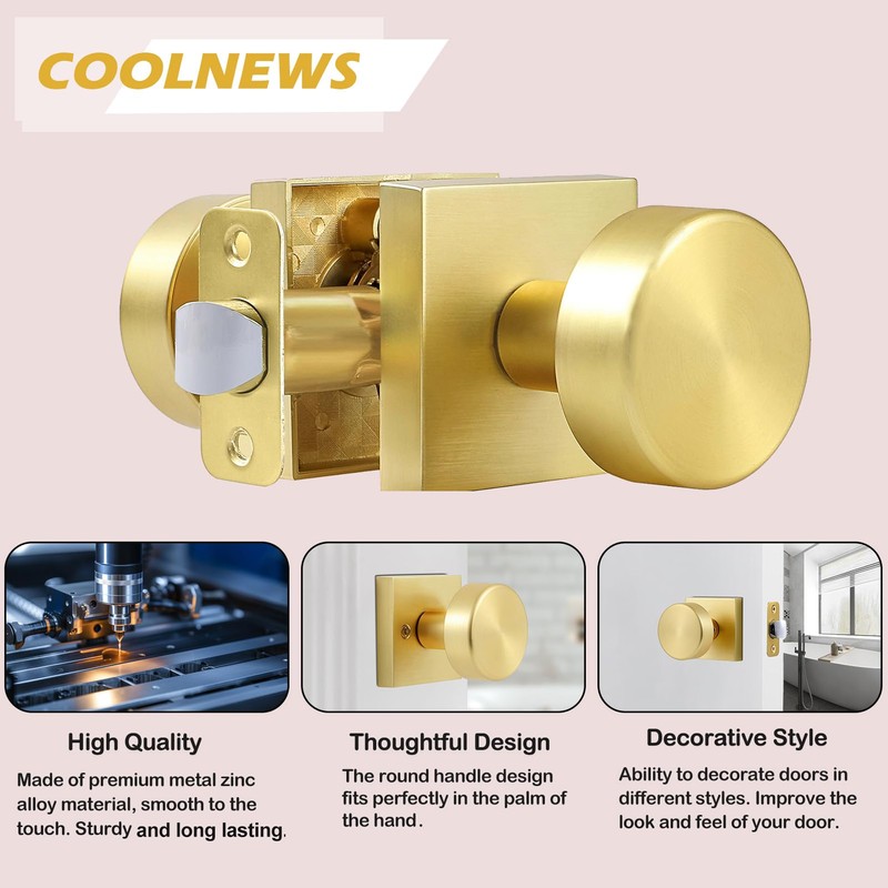 coolnews Brushed Gold Door Knob Passage Door Knobs Interior, Modern