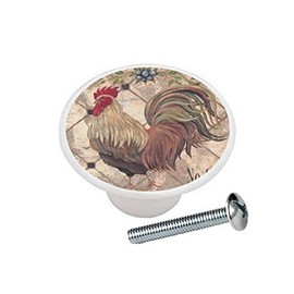 Iron Gate Rooster - Chickens Roosters Chicks Farm Coop Round Designs - DECORATIVE Glossy CERAMIC Cupboard Cabinet PULLS Dresser Drawer KNOBS