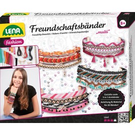 Lena 42117 Bastelset Multi Freundschaftsbänder groß, Komplettset mit 240 Perlen, Satinbänder, Garne, Kordeln, Ketten und Verschlüsse, Knüpfset für Kinder ab 8 Jahre, Flechtset für 4 Armbänder 5in1