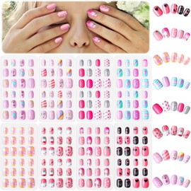 Litherr S 192pcs 8pcs Nail Tips for Kids Press On Kids False Nails Cute Girls Nail Tips Girl Hand Decoration Nail Decoration Nail Supplies Fake Nail Set Manicure DIY