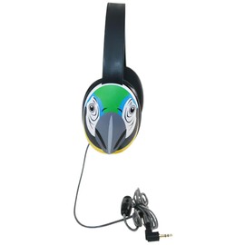 2810-PAR Listening First Headphones, Parrot Motif; Adjustable and Flexible Headband; Slotted Baffles in Ear Cups; 3.5mm Plug; 5.5-Foot Attached Cord; Inline Volume Control