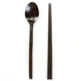 Hometree Natural Lacquer Jujube Wood Oval Cutlery Set / 홈트리 자연옻칠 대추나무 타원 수저세트