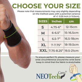 Neotech Care Wrist Band Support Sleeve - Elastic & Breathable Knitted Fabric Compression Brace - for Tennis, Gym, Sport, Tendonitis (Black Colour, Size XXL, 1 Unit)