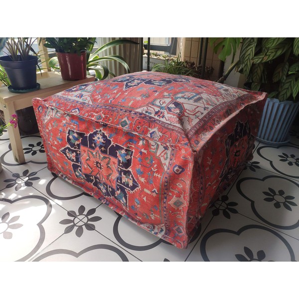 Riseon - Funda para reposapiés de tela de lino y algodón, diseño de otomana, no relleno, cuadrado, para salón, recámara y debajo del computadora, color rojo