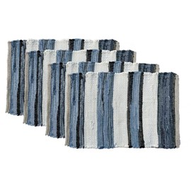 Perilla Home Natural Chindi Jute Placemats Set of 4 Vintage Boho 13x19 Inch Table Mats for Kitchen Dining Home Decor Rectangle Printed Rustic Placemat (Nagiso)