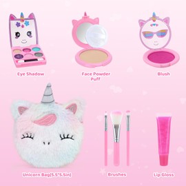 PERRYHOME Cute Kids Makeup Set Unicorn Washable Makeup Kit for Girls 3-12 with Mini Coin Purse - Real Cosmetic Non-Toxic Toddler Makeup Kit-Unicorn Toys for Girl - Birthday Unicorn Gift（Colorful）