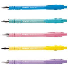 Paper Mate Flexgrip Ultra Pastel Ballpoint Pens | Medium Point (1.0mm) | Blue Ink | Pastel Barrels | 5 Count