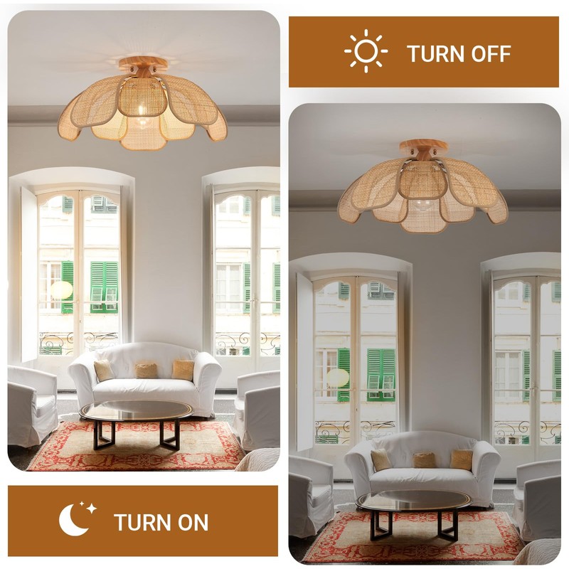 Haolaike Boho 20 Inch Rattan Flush Mount Ceiling Light Flower