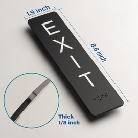 Exit Sign with Braille, ADA Compliant Emergency Exit Signs for Office Room, Indoor and Outdoor Exit Stickers Easy Installation, Black Exit Sign Vertical