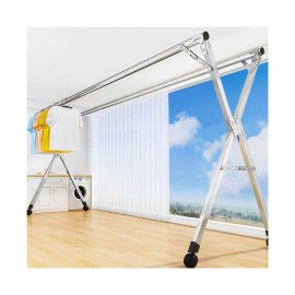 Portable 2.4m Standing Clothes Drying Rack with Wheels Foldable Space-Saving Indoor Outdoor Use Dura Material Laundry HangerProduct Type: Rack