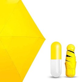 Quick4You Umbrella with Capsule Case Mini Folding Travel Capsule Umbrella Compact Fast Drying (Yellow)